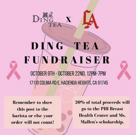 20% of customers' proceeds go to the Conquer Cancer fundraiser when this flier is presented at Ding Tea. Photo Courtesy of Fiona Ngo.