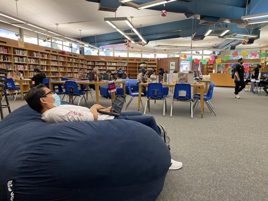 The inside of the media center is set up for students to enjoy new amenities and books. Photo by David Galaviz.