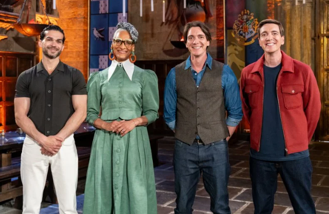 The hosts and the judges of the program Harry Potter Wizards of Baking show, are on the recording set, where all the show has been all video recorded, the photo was taken with the purpose of showing and presenting the principal hosts and judges for the series.
